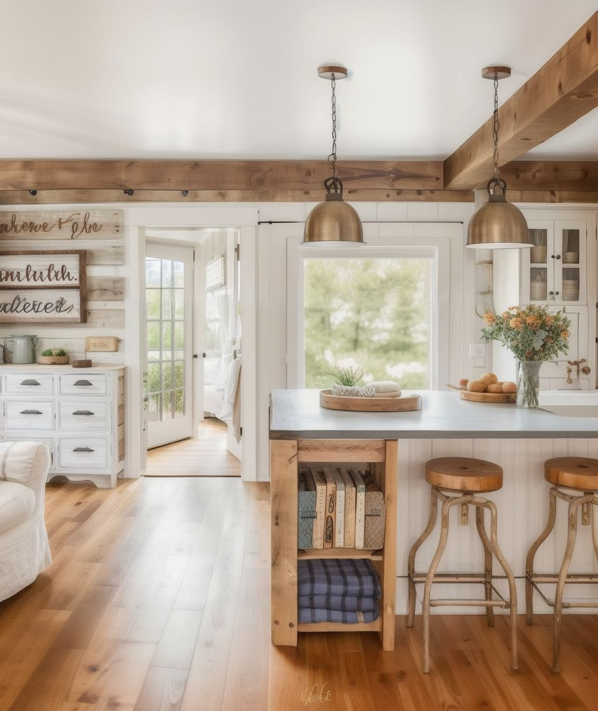 A Resi design transformed into a modern farmhouse style with homely natural materials and subtle tones