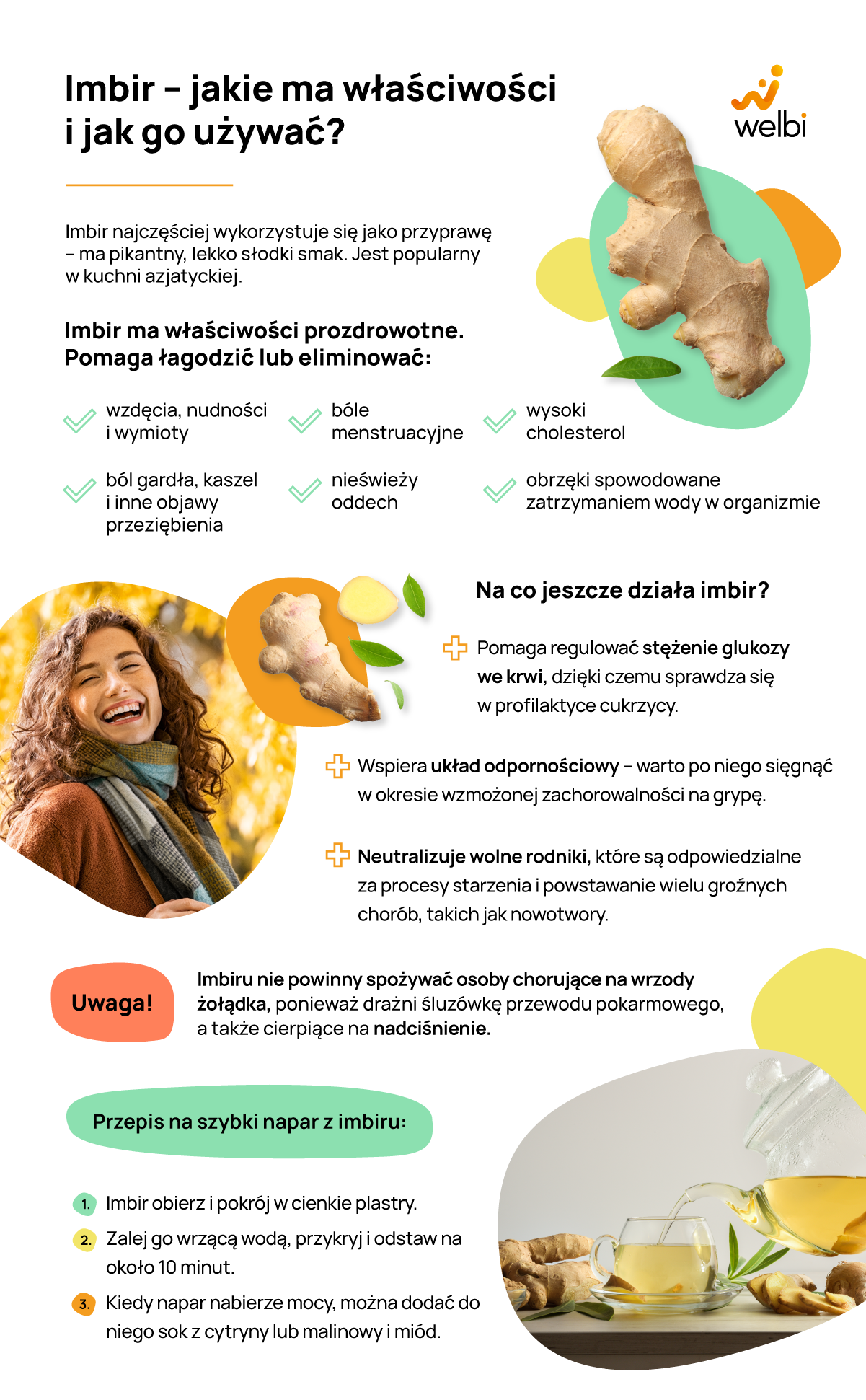 Właściwości i stosowanie imbiru - infografika