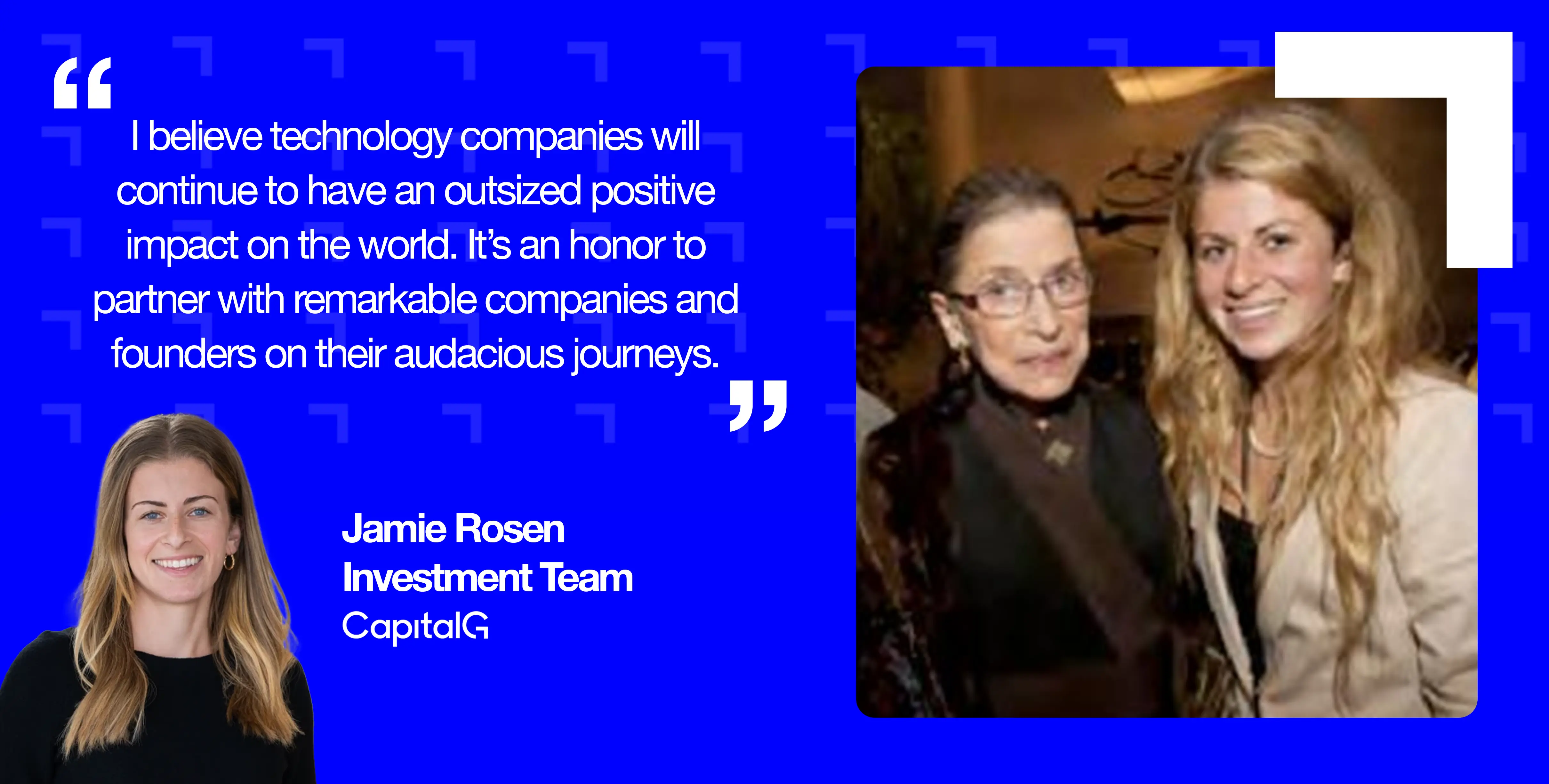 She had planned to pursue an economics PhD but research showing technology companies' impact on economic growth inspired CapitalG investor Jamie Rosen to become a VC to support incredible founders pursuing outsized positive impacts on the world