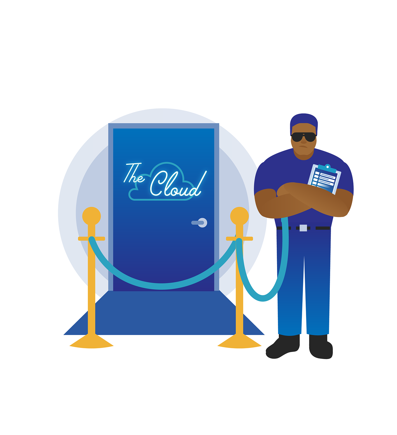 Identity and access management IAM - Bouncer stands in front of the cloud