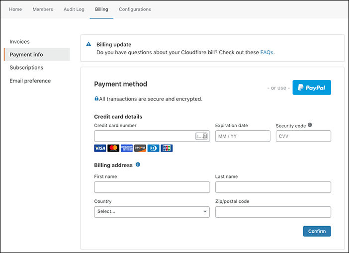 Updating Cloudflare Billing Information Cloudflare Help Center