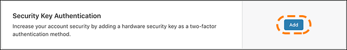 screenshot of the 2fa ui showing the security key authentication