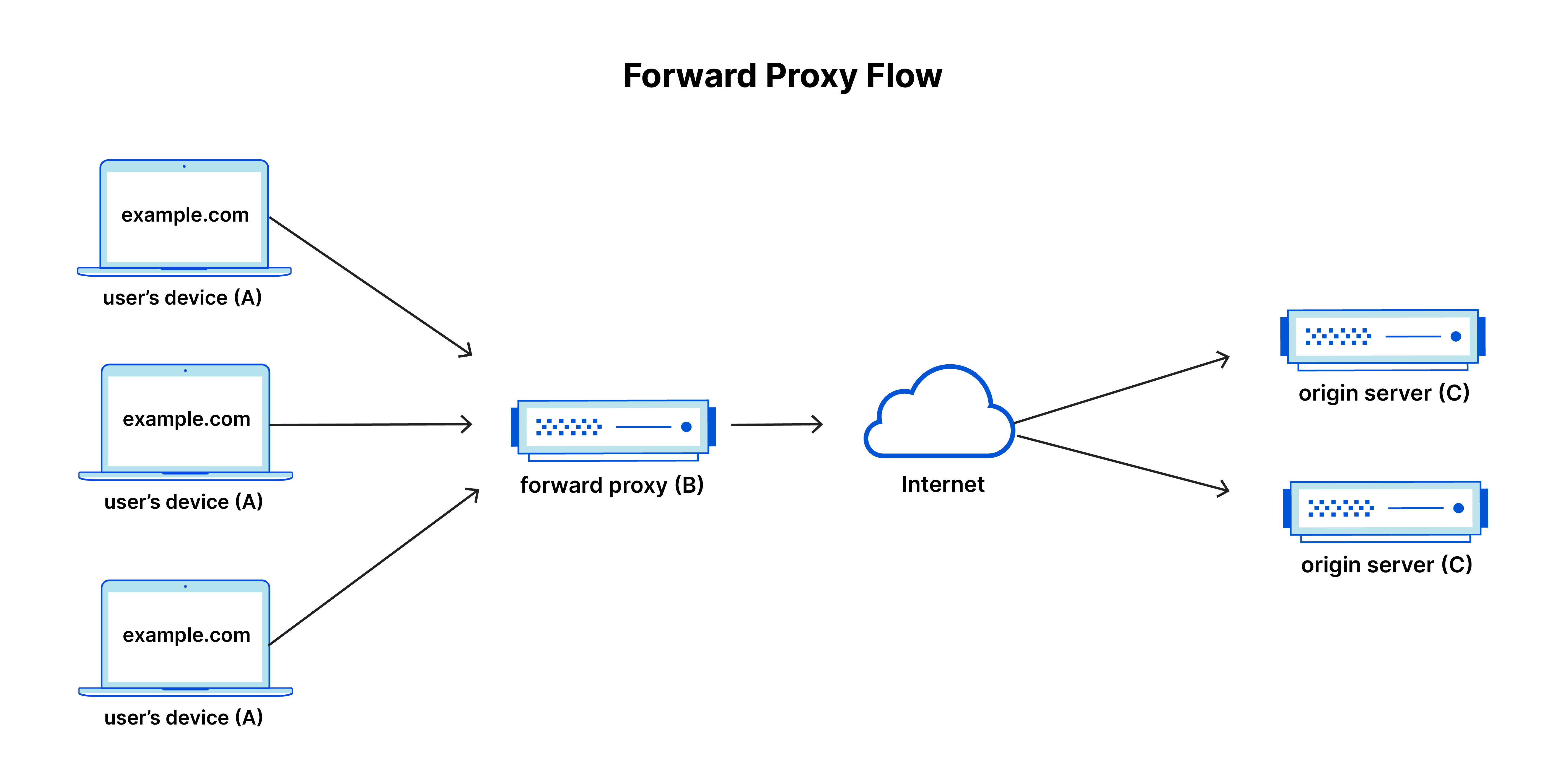 Forward proxy flow: traffic flows from user