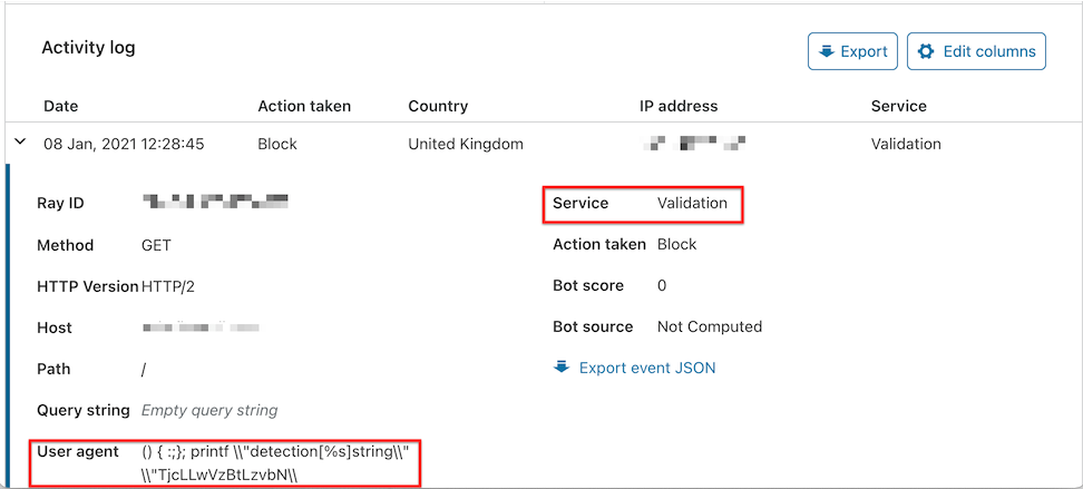 Screenshot showing the validation check in the Activity log.