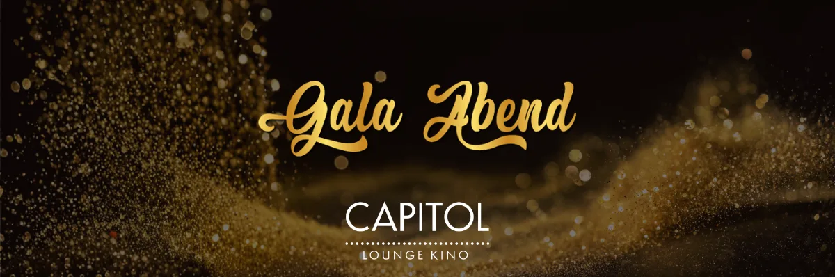 hier sieht man goldenen staub auf schwarzem hintergrund und den schriftzug "Galaabend"