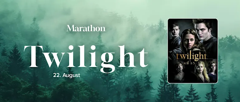 Hier sieht man im Hintergrund einen Wald - darüber der Schriftzug "Twilight marathon"