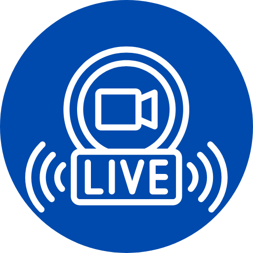 Schmuckgrafik, die eine Kamera zeigt und darunter das Wort "Live", um unsere Filmreieh "Live im Kino" zu bewerben.