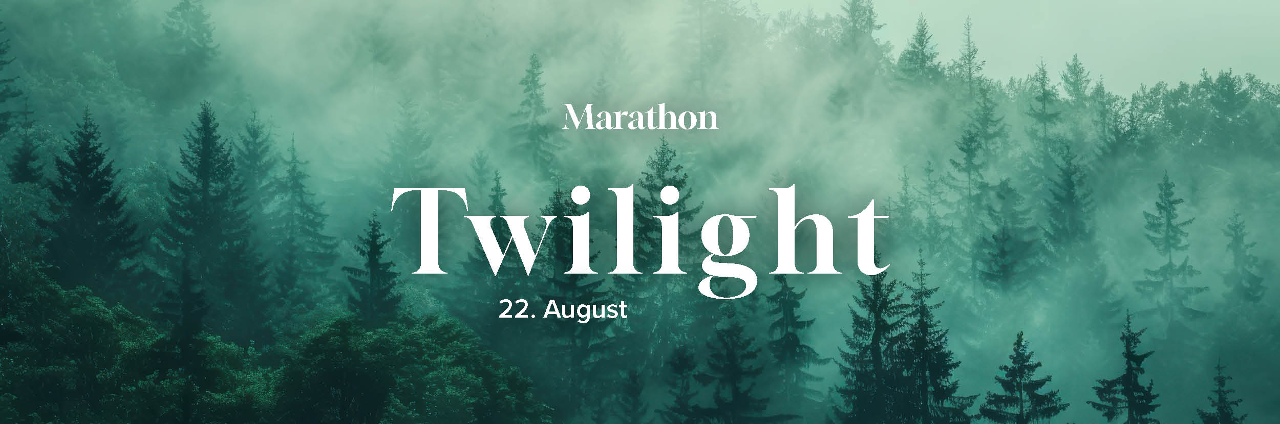 Hier sieht man einen wald und das Plakat zum Twilight Marathon