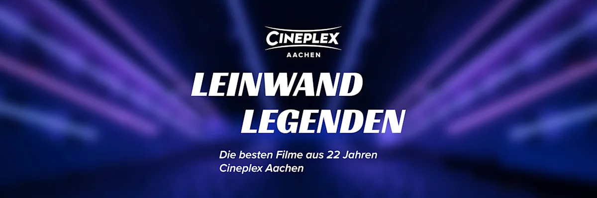 Hier sieht man im Hintergrund verschwommen einen Kinosaal und den Schriftzug "Leinwand legenden"