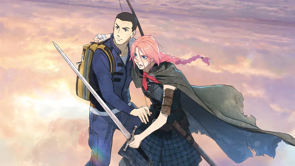 Schmuckgrafik, die zwei animierte Charaktere aus dem Anime Scarlet zeigt