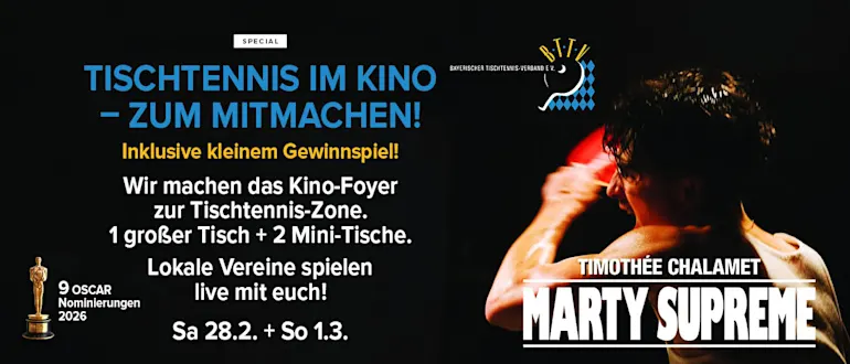 Aktion zu Marty Supreme: Tischtennis im Kino zum Mitmachen im Foyer des Cineworlds!