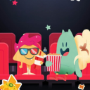 Plexi und Luxi sitzen in einem Kinositz und schauen einen FIlm