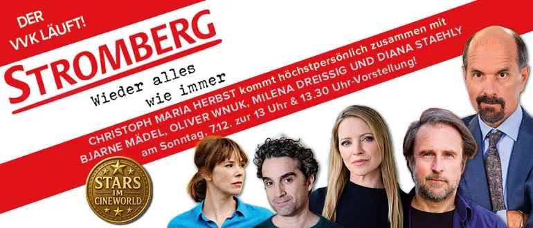 Der Vorverkauf läuft! "Stromberg - Wieder alles wie immer". Christoph Maria Herbst kommt höchstpersönlich zusammen mit Bjarne Mädel, Oliver Wnuk, Milena Dreissig und Diana Staehly am Sonntag, 07.12. zur 13 Uhr und 13:30 Uhr Vorstellung