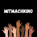 Hier sieht man Hände die in die Höhe gestreckt sind auf schwarzem Hintergrund und dem Schriftzug "Mitmachkino"