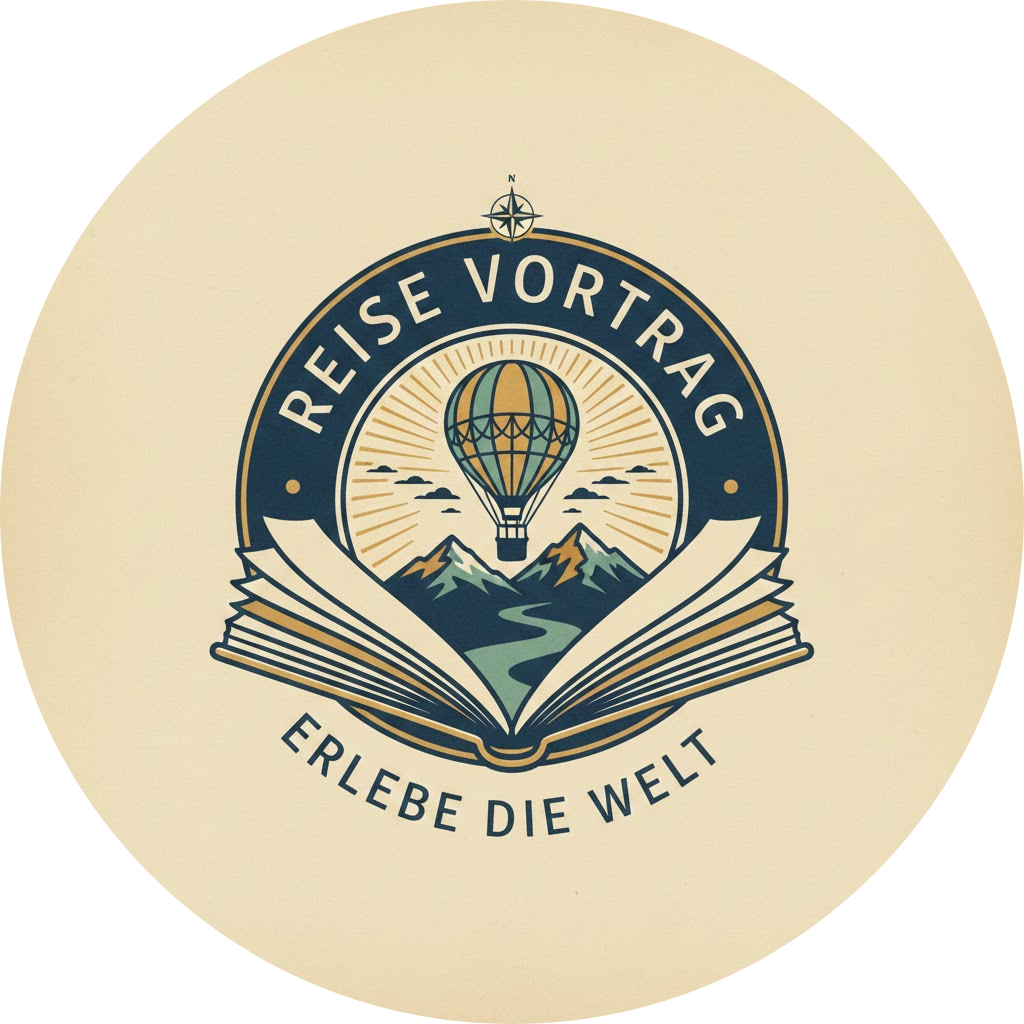 Logo Reisevortrag mit Schriftzug Erlebe die Welt 