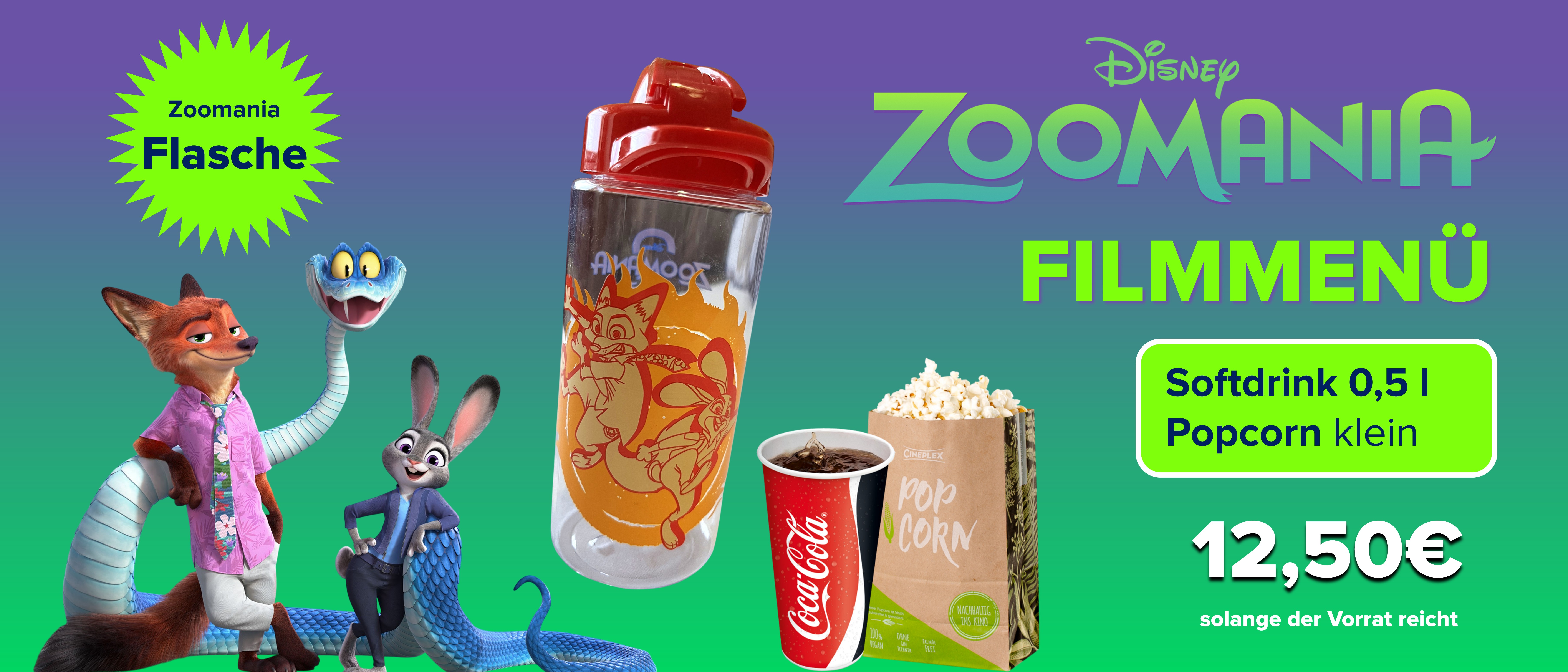 Zoomania Menü mit Trinkflasche