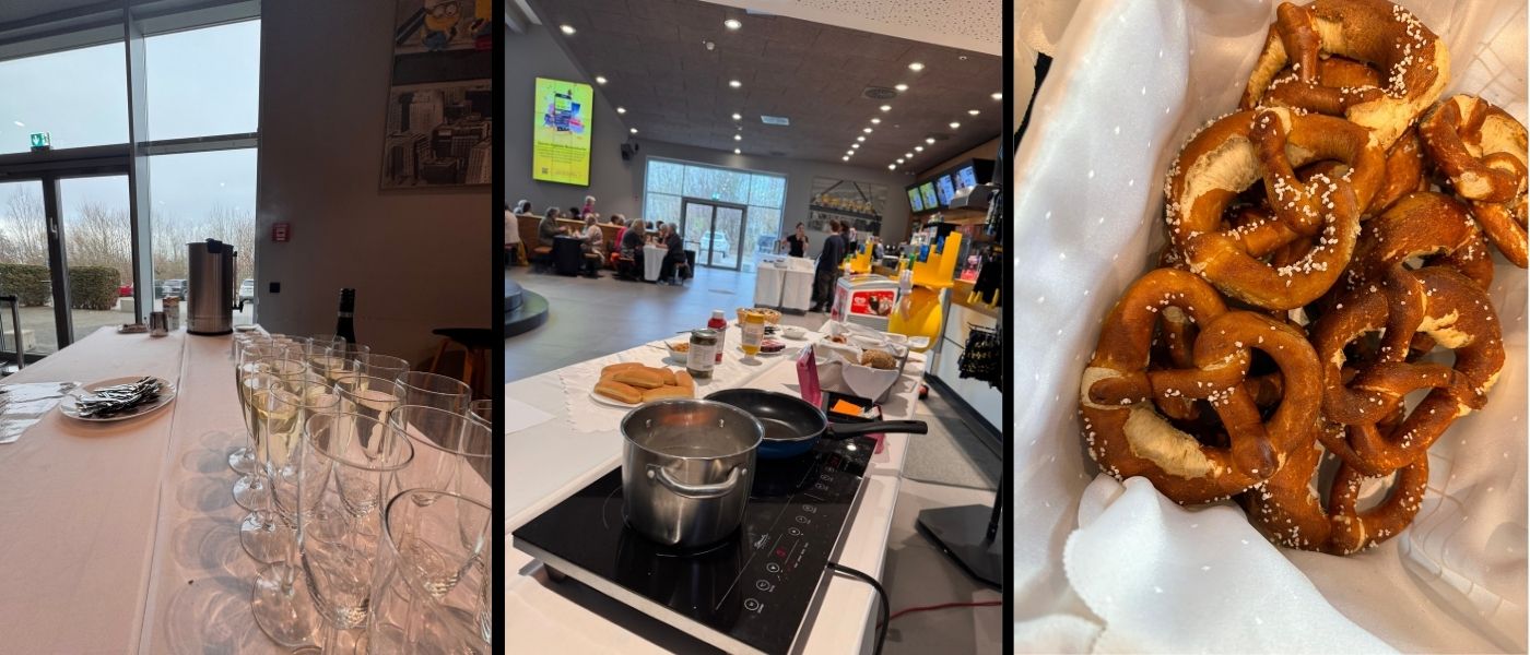 Link: Sekt und Kaffee; Mitte: HotDog Station; Rechts: Brezen