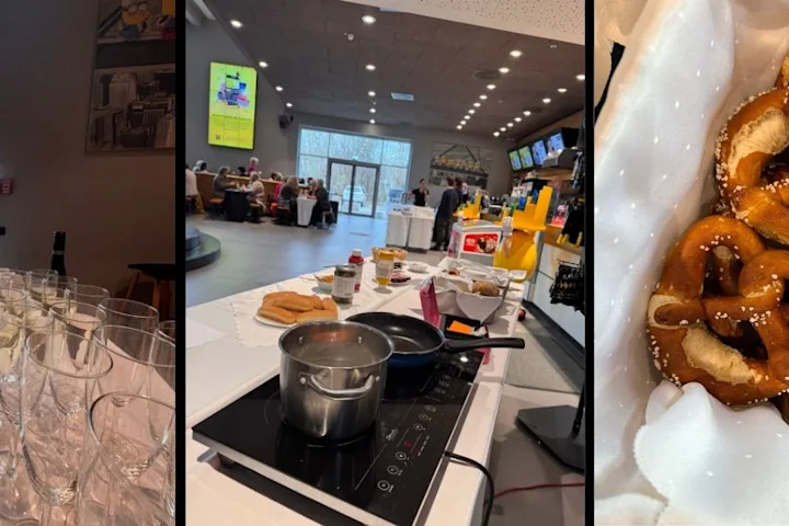 Link: Sekt und Kaffee; Mitte: HotDog Station; Rechts: Brezen