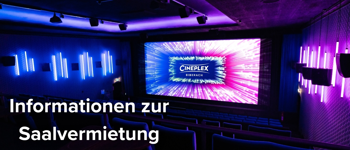 Kinosaal 1 im Cineplex Biberach mit Neonbeleuchtung