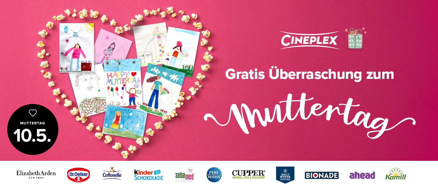 Herz aus Popcorn mit gemalten Kinderbildern zum Muttertag