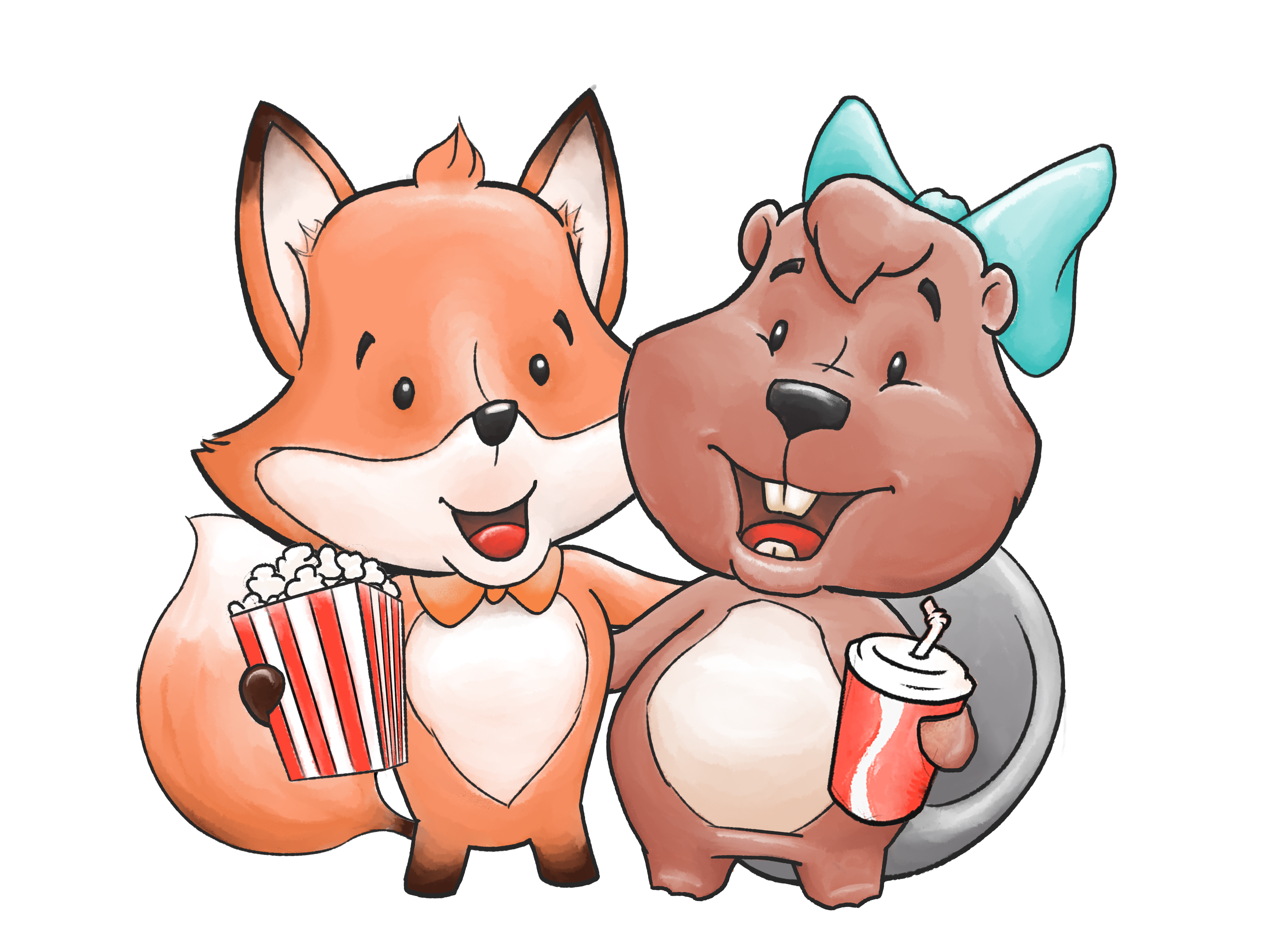 Dietrich und Bonnie mit Popcorn und Getränk in der Hand 