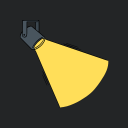 Hier sieht man auf schwarzem Hintergrund einen Scheinwerfer, der einen Licktkegel wirft.