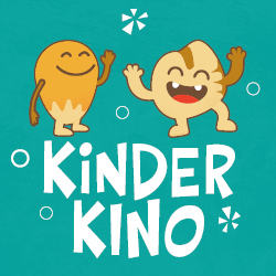 Zwei fröhliche Figuren und der Schriftzug Kinderkino