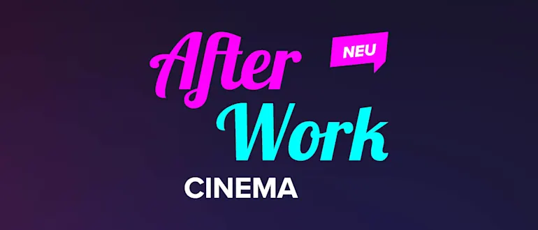 Hier sieht man den schriftzug After Work Cinema in rosa/Türkiser schrift.