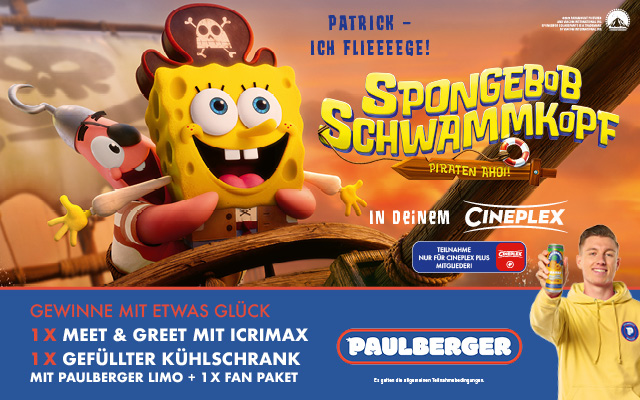 Cineplex Plus Gewinnspiel zu SPONGEBOB SCHWAMMKOPF: PIRATEN AHOI! in der Cineplex PLUS App