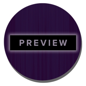 Runder Button mit violettem Hintergrund und dem Wort „Preview“ in grauer Schrift auf schwarzem Balken in der Mitte.