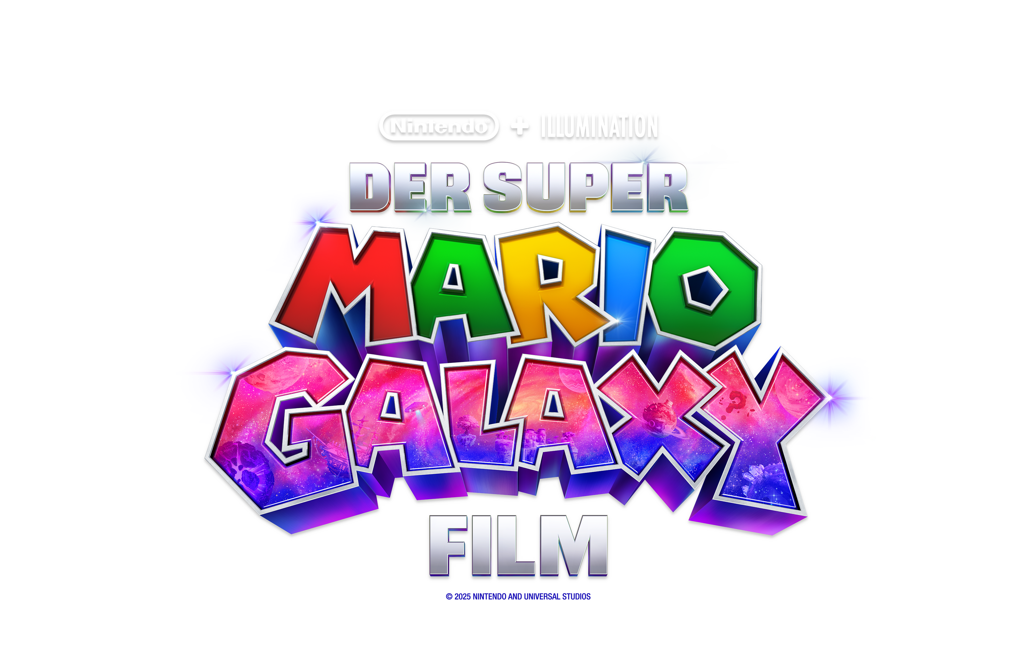 hier sieht man das bunte logo vom super mario galaxy film