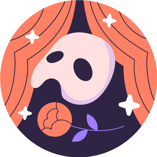 Schmuckgrafik, die eine "Phantom der Oper"-Maske und eine Rose zeigt, um unsere Eventkategorie "MET Opera" zu beschreiben. 