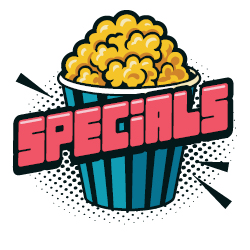 Icon mit Popcorneimer und Schriftzug Specials