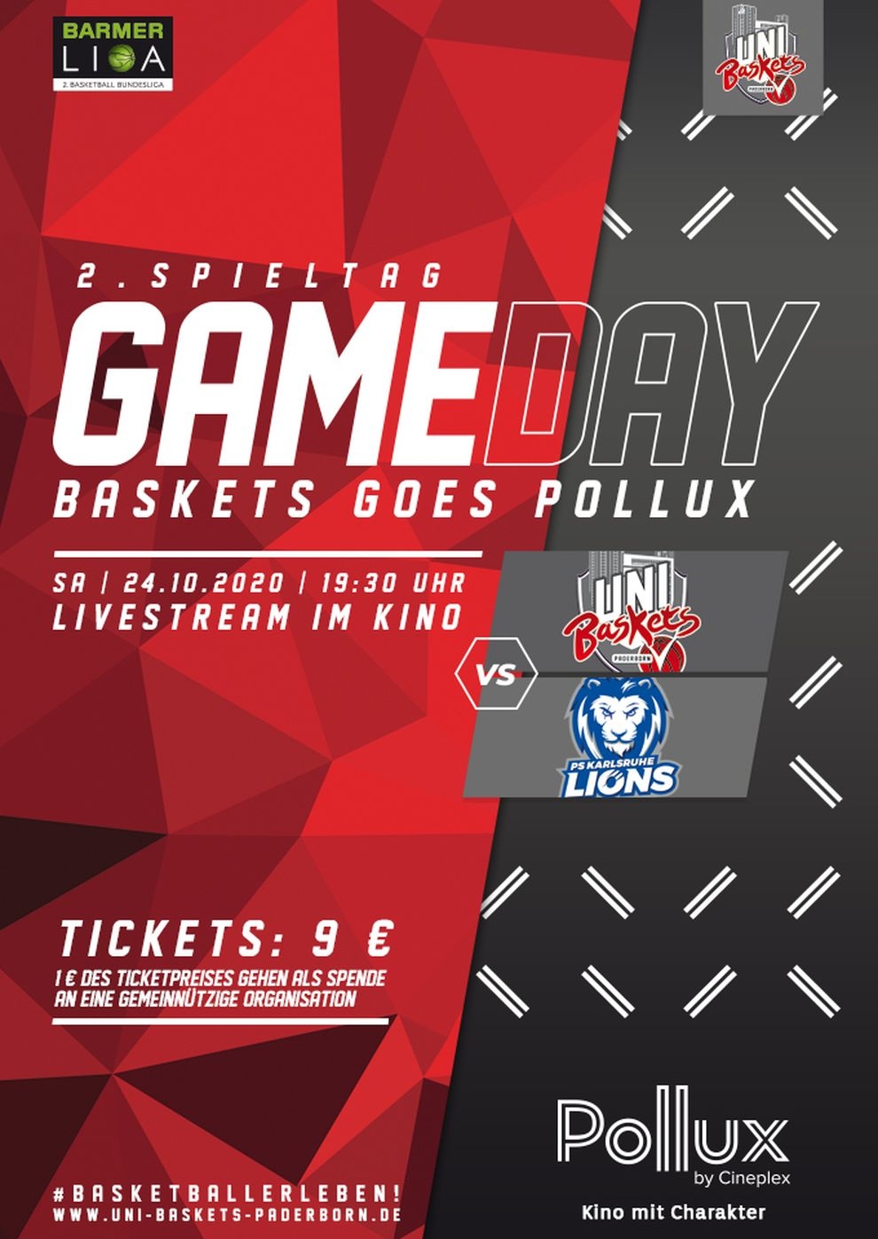 Filmplakat zu Uni Baskets Paderborn - PS Karlsruhe Lions LIVESTREAM