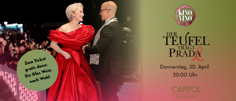 hier sieht man links zwei charaktere aus dem Film "der teuifel trägt Prada 2" in Abendgarderobe.