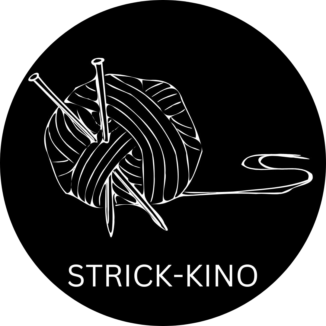 Icon zeigt Stricknadeln und Schriftzug Strickkino