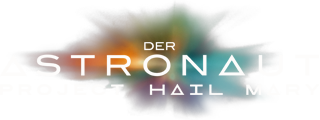 hier sieht man das logo vom film "Der astronaut" weißer schriftzug mit buntem hintergrund