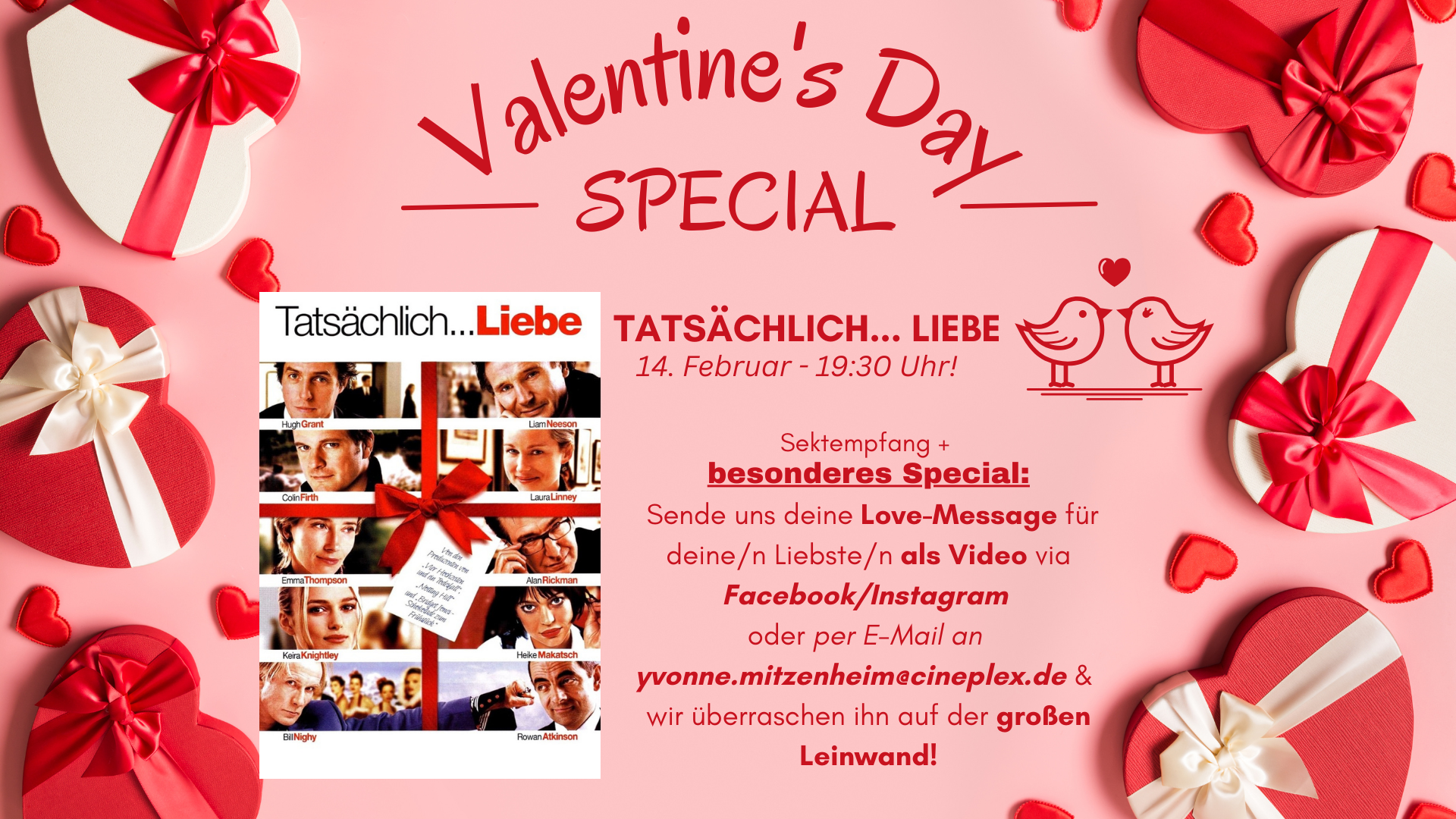Banner zum bevorstehenden Valentinstags-Special im Cineplex Suhl.