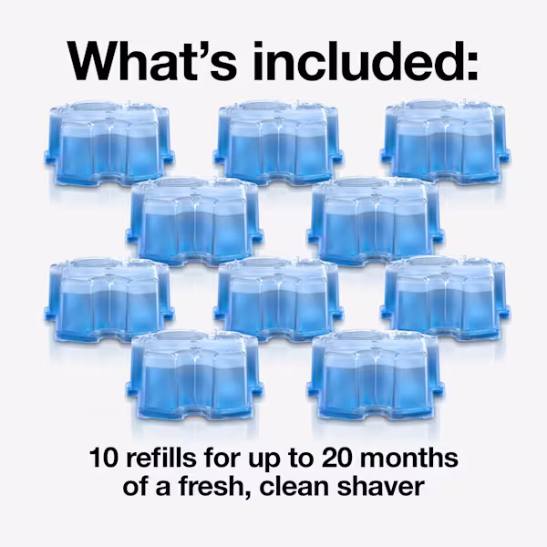 10 Braun refill cartridges - 10 refills for up to 20 months of a fresh, clean shaver. 10 Braun refill cartridges - 10 refills for up to 20 months of a fresh, clean shaver.