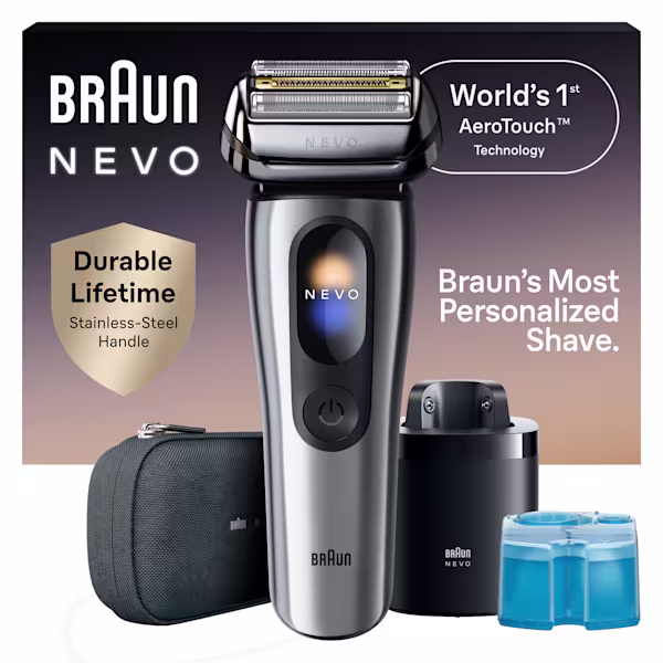 Braun NEVO shaver 11000c with Fabric Travel Case and 7in1 NEVO Care System. Braun NEVO shaver 11000c with Fabric Travel Case and 7in1 NEVO Care System.