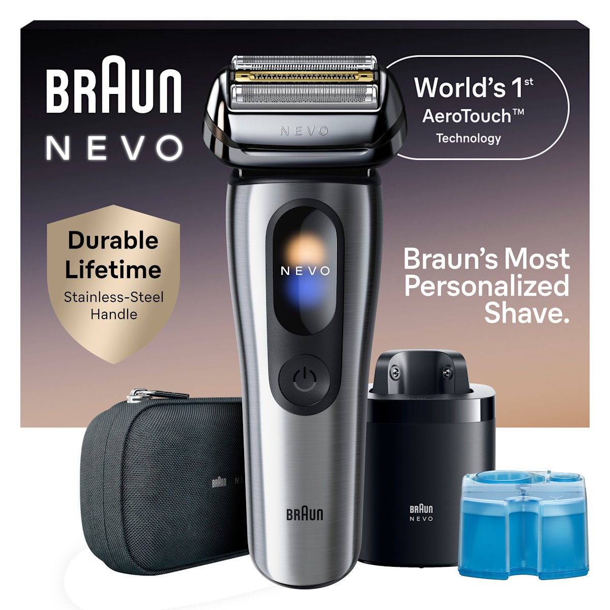 Braun NEVO 11000c Silver electric shaver with NEVO Care System and travel case