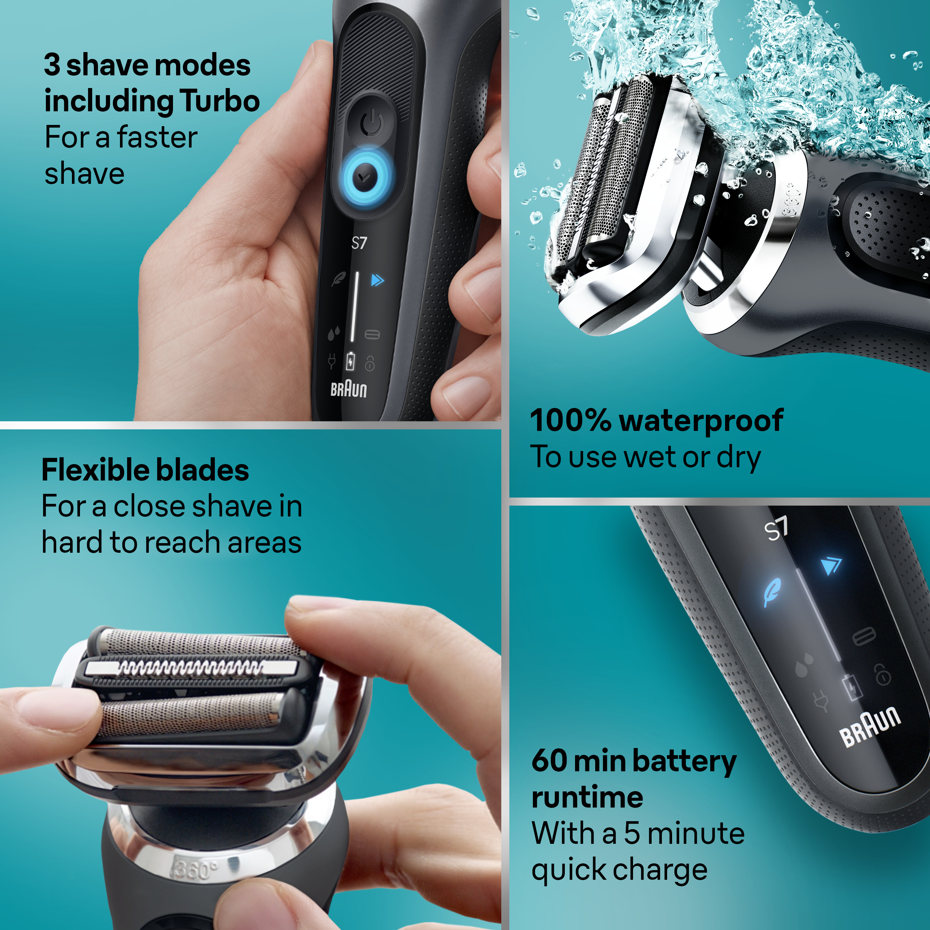 Braun Series 7 with Beard and Stubble Trimmer, Black | Braun