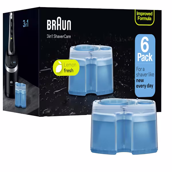 Braun 6 Pack Clean and Renew Refill Cartridges, up to 1 year of a fresh, clean shaver. Braun 6 Pack Clean and Renew Refill Cartridges, up to 1 year of a fresh, clean shaver.