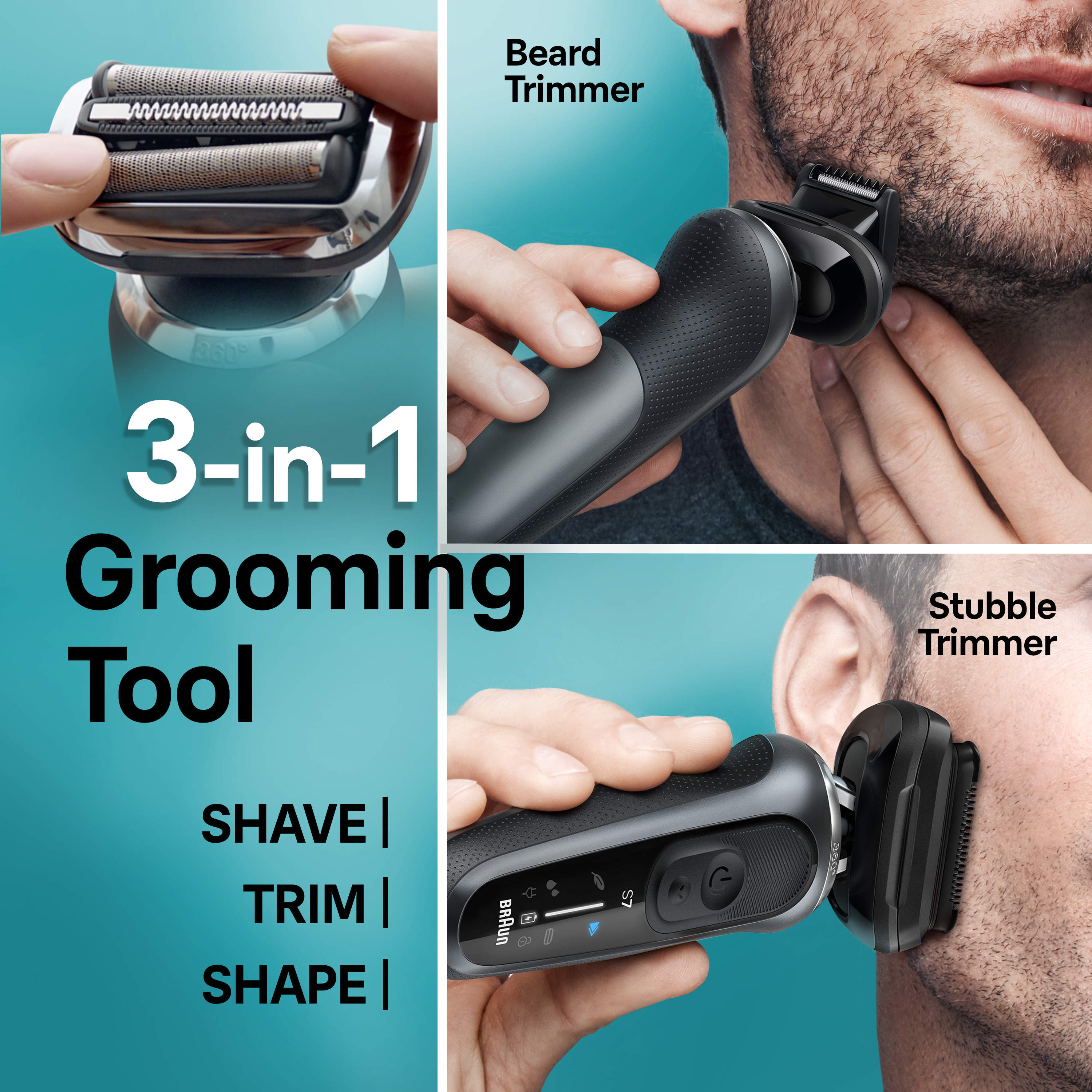 Braun Series 7 with Beard and Stubble Trimmer, Black | Braun