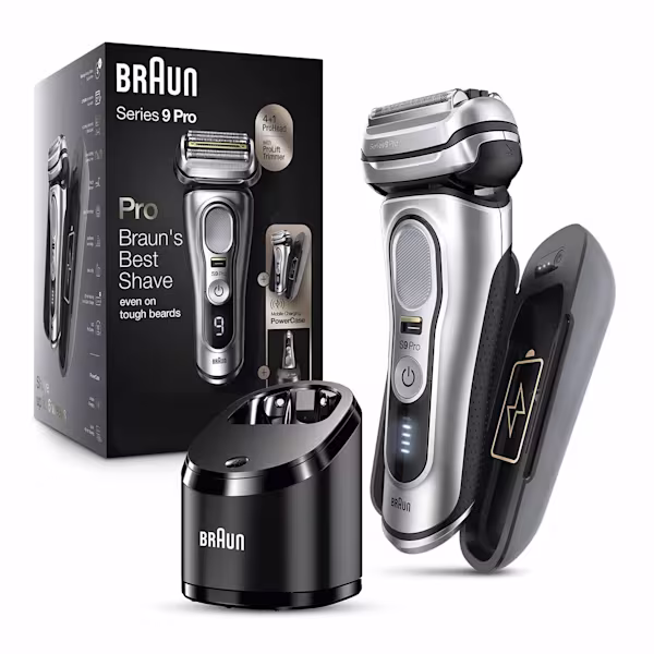 Braun Series 9 Pro Electric Shaver with PowerCase and 5-in-1 power station.