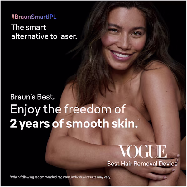 Skin appreciation image of a woman enjoying the freedom of 2 years of smooth skin.