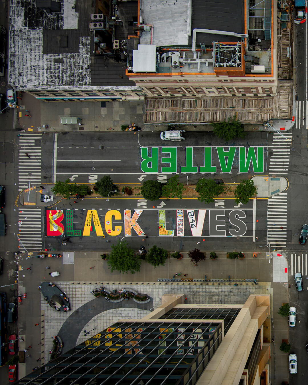 Aerial view, Black Lives Matter Mural