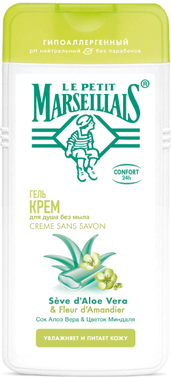 Le Petit Marseillais® Sensitive** гель-крем для душа с соком Алоэ Вера и Цветком Миндаля, 400 мл - фото