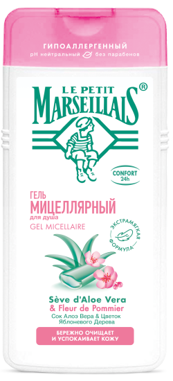 Le Petit Marseillais® Sensitive** мицеллярный гель для душа с соком Алоэ Вера и Цветком Яблоневого Дерева, 400 мл - фото