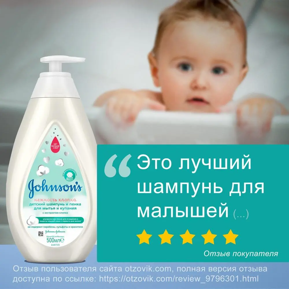 JOHNSON'S® Детский шампунь и пенка для мытья и купания «Нежность хлопка» 500 мл - отзыв 
